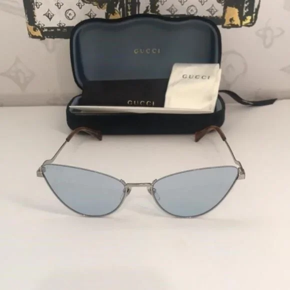 New Authentic Gucci GG1006S 004 Silver Cat-Eye Sunglasses  display picture 2